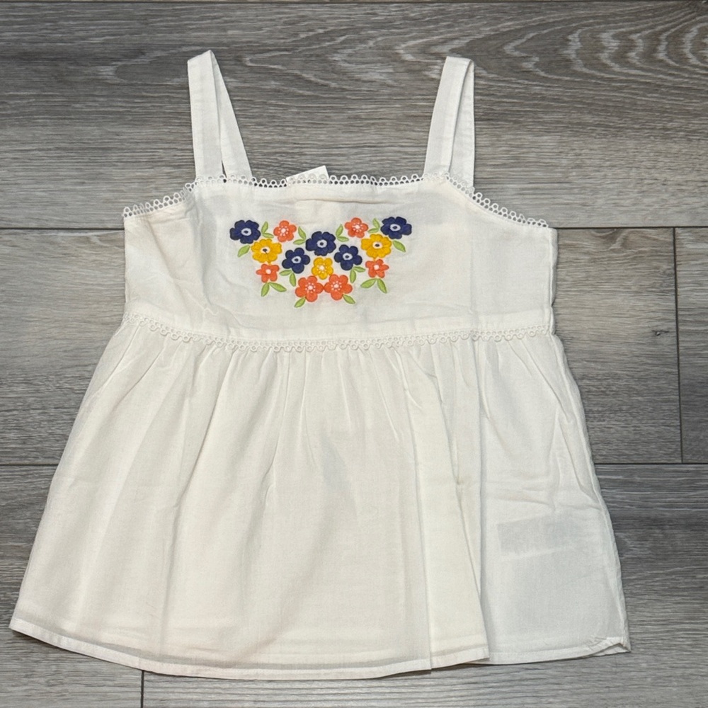 Janie and Jack White Top with Colorful Floral Embroidery